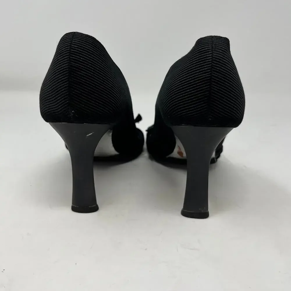 Vintage Chanel CC Pearl Black Heel Sandal Pump with Bow size 37 EU